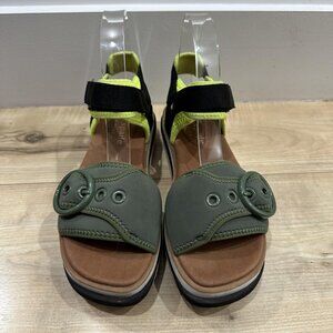 Kate Spade Shoes Womens Size 9 Green Black Neon Yellow Strappy Platform Sandals